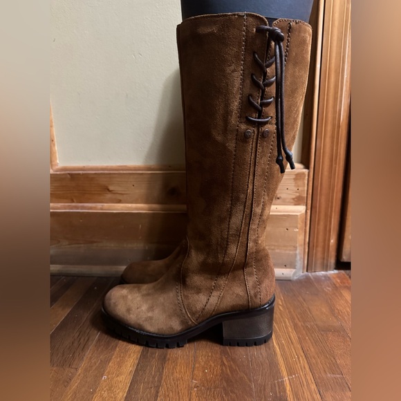 Mix mozz brown suede knee high moto boots size 9 brand new - Picture 1 of 5